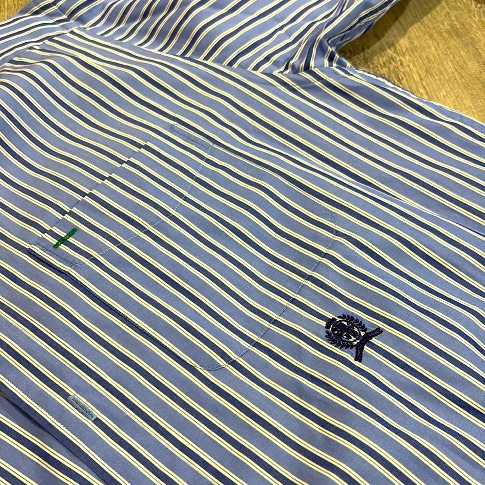 Vintage Tommy Hilfiger Stripe Dress Shirt Crest Embroidery